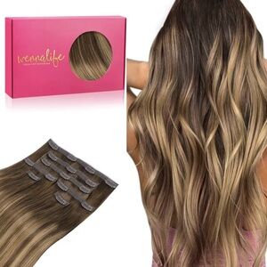 WENNALIFE Seamless Clip-In Human Hair Chocolate Brown & Caramel Blonde Balayage